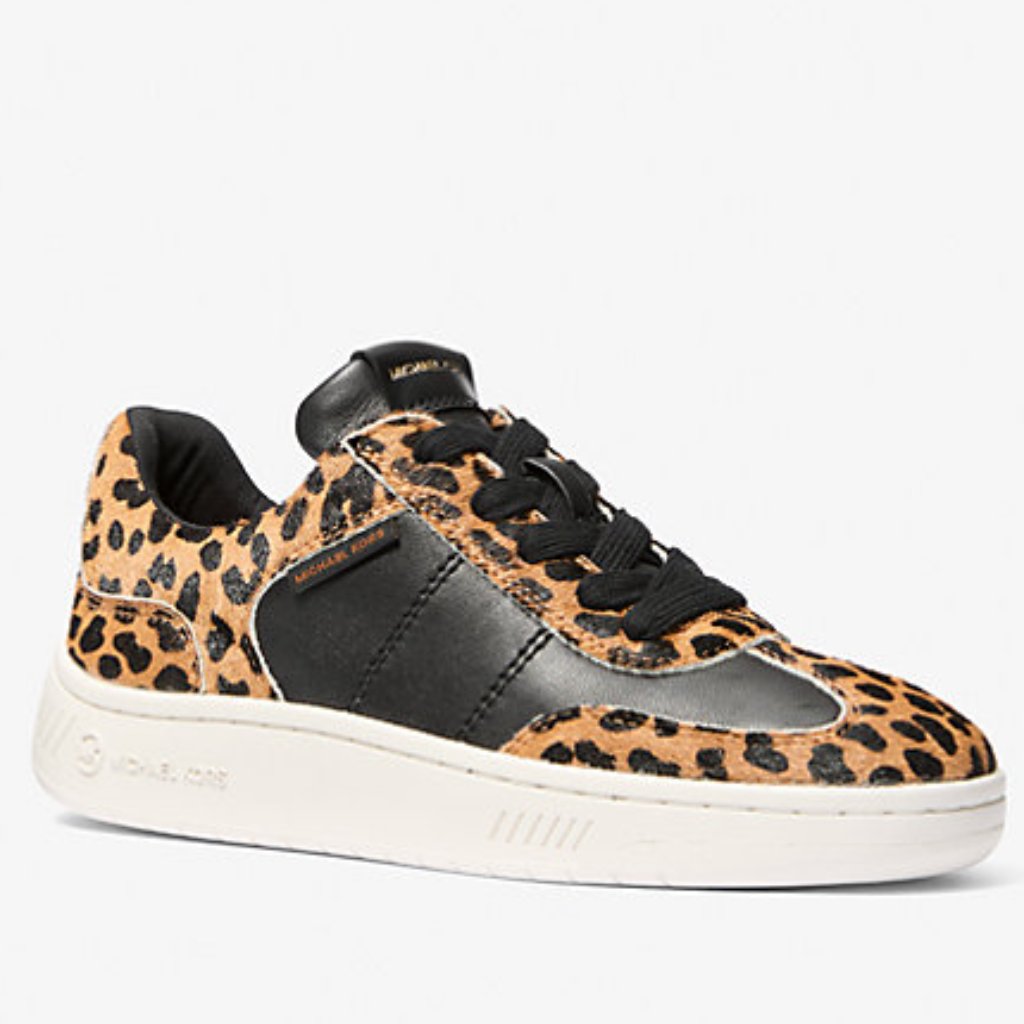 Nib Michael Kors Kai Sneaker Women's Leopard Print Calf Hair Lace Up Size 8